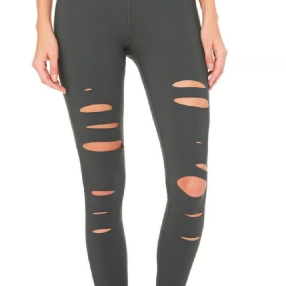 Alo warrior ripped high waist legging gray woman size m gym athletic yoga pants